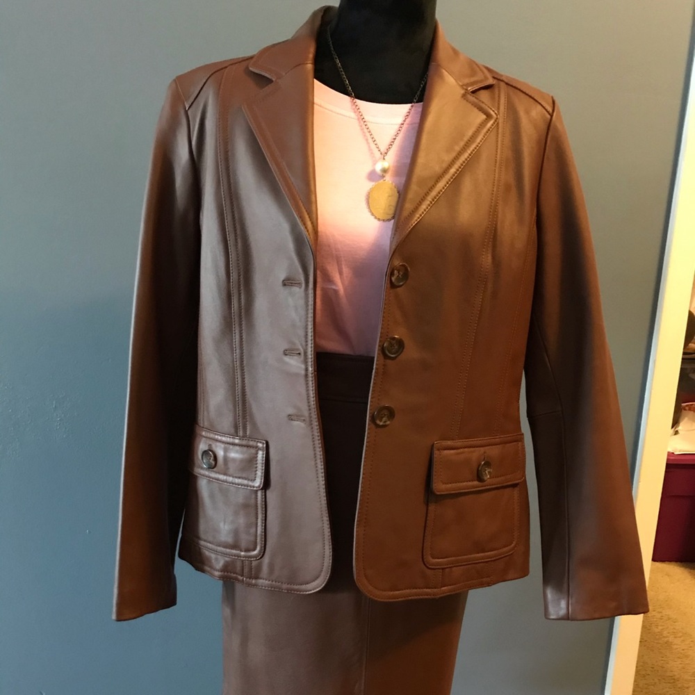 Leather jacket and skirt set